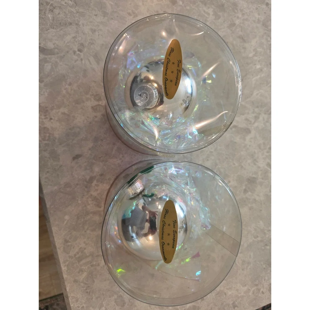 Fine European Glass Christmas Ornaments Silver Mercury Glass 3 Inch Set of 2